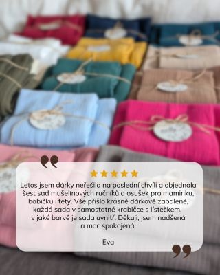 Děkujeme naší zákaznici za krásnou recenzi. 💚 Jsme moc rádi, že jste si naše mušelínové sady tolik oblíbili, jsou totiž...